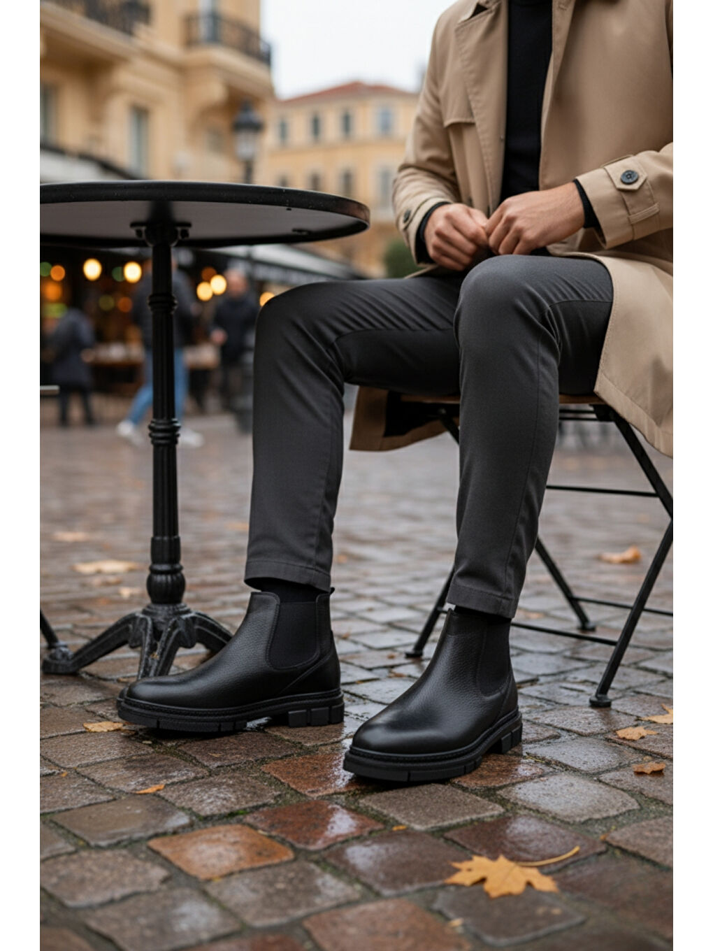 Siyah THOR Hakiki Deri Kalın Taban Erkek Kışlık Chelsea Bot-6