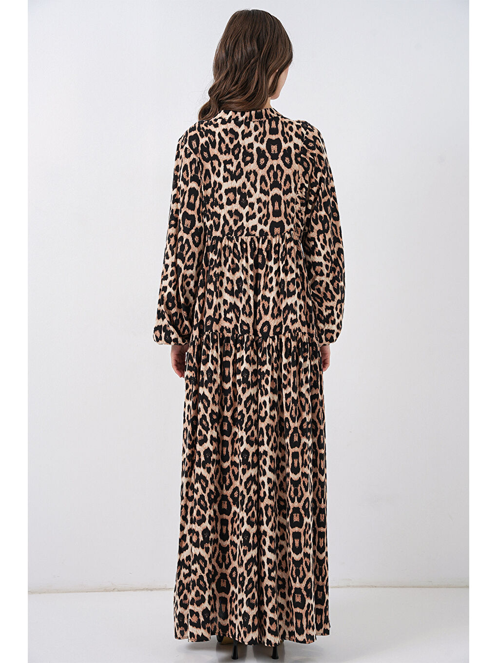 Kahverengi 2423 Otantik Desenli Tesettür Elbise - E. Kahve-6