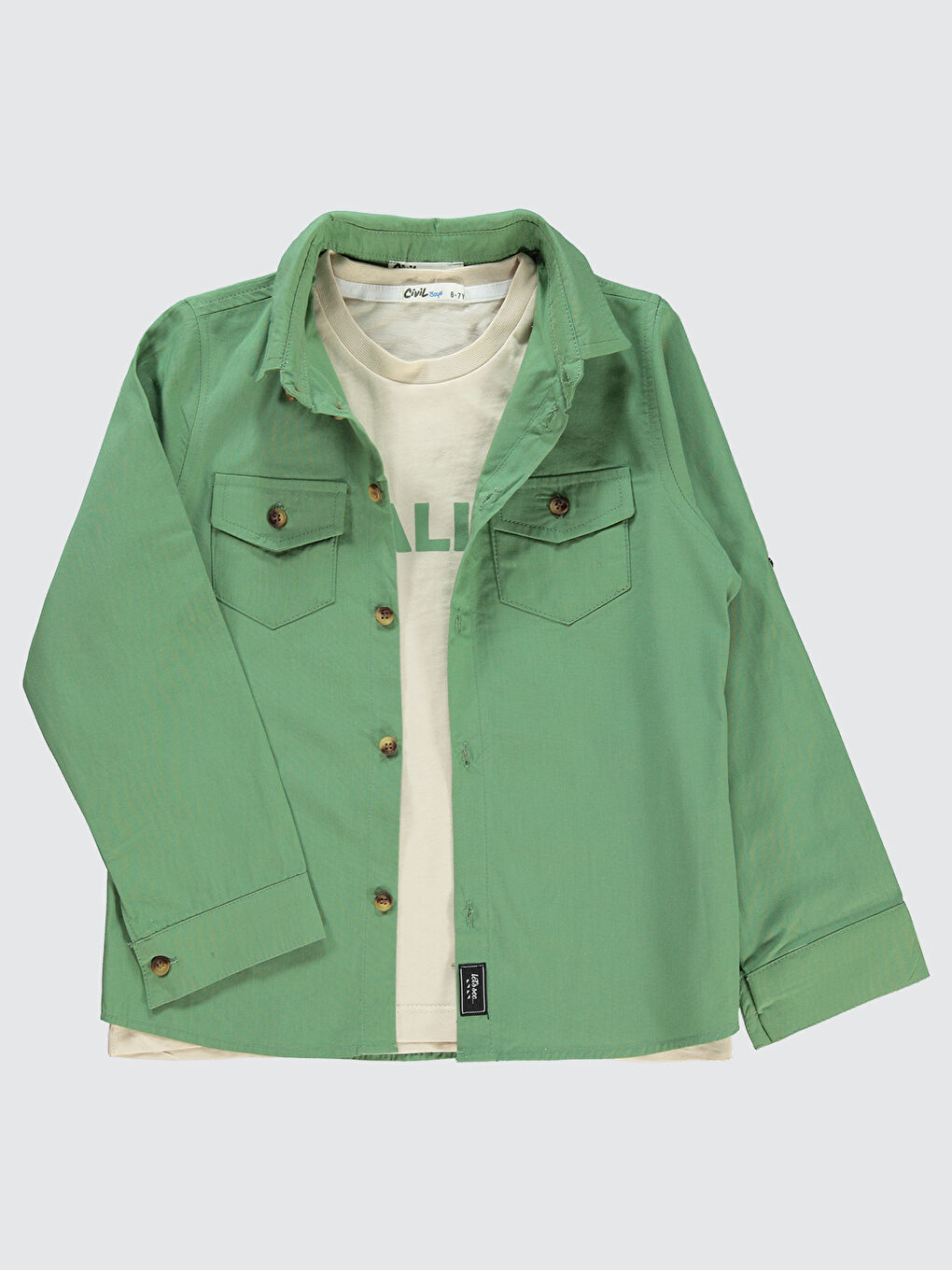 Boys Erkek Çocuk Tişörtlü Gömlek 10-13 Yaş Açık Haki