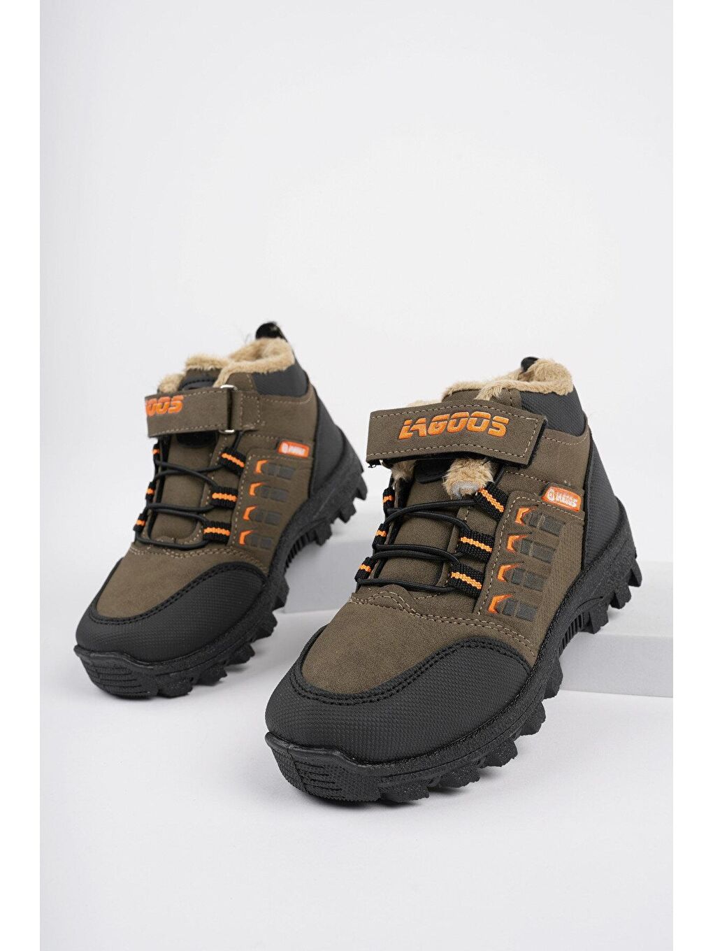 Haki BOB Bağcıklı Cırtlı İçi Kürklü Çocuk Outdoor Kışlık Bot