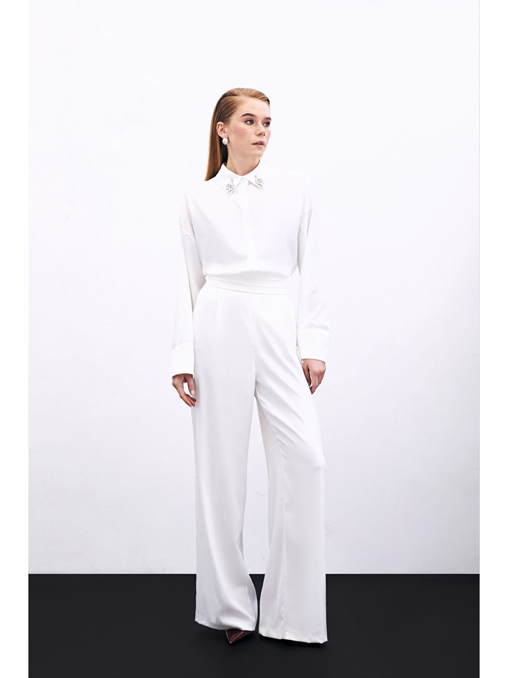 Cepli Salaş Saten Pantolon - Ekru