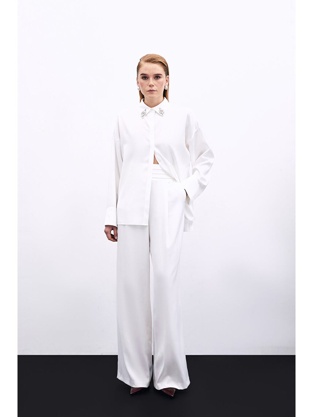 Cepli Salaş Saten Pantolon - Ekru-1