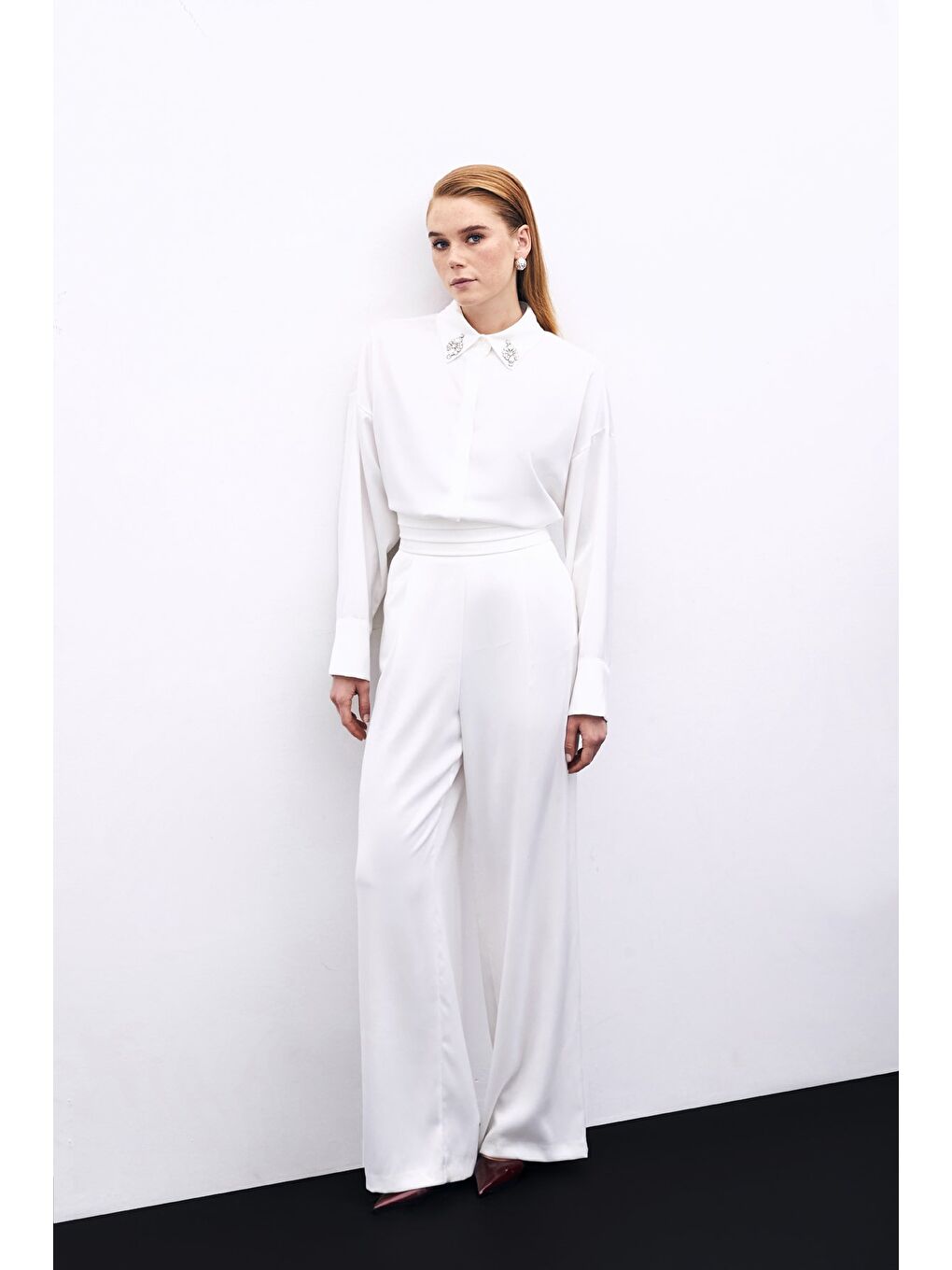 Cepli Salaş Saten Pantolon - Ekru-3