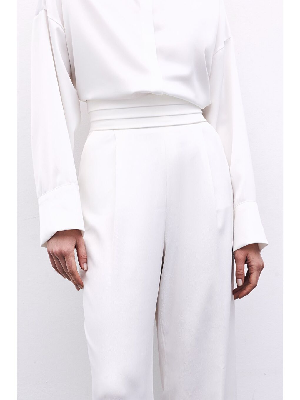 Cepli Salaş Saten Pantolon - Ekru-4