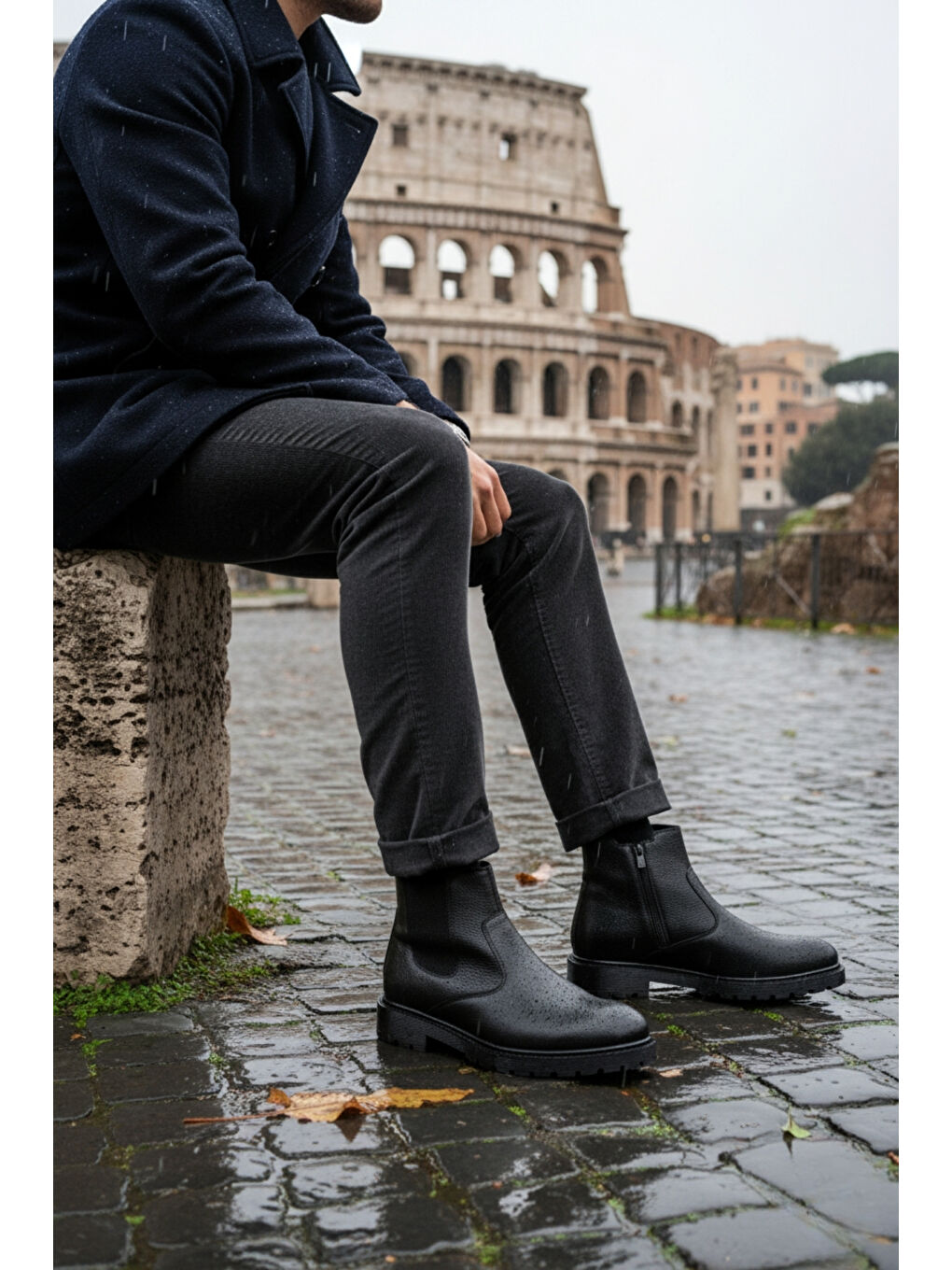 Siyah KELVİN Garantili Erkek Kışlık Kürklü Fermuarlı Chelsea Bot-2