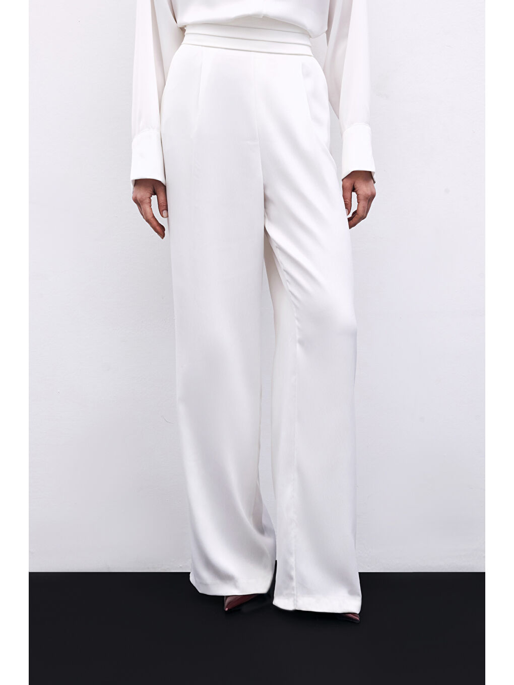 Cepli Salaş Saten Pantolon - Ekru-5