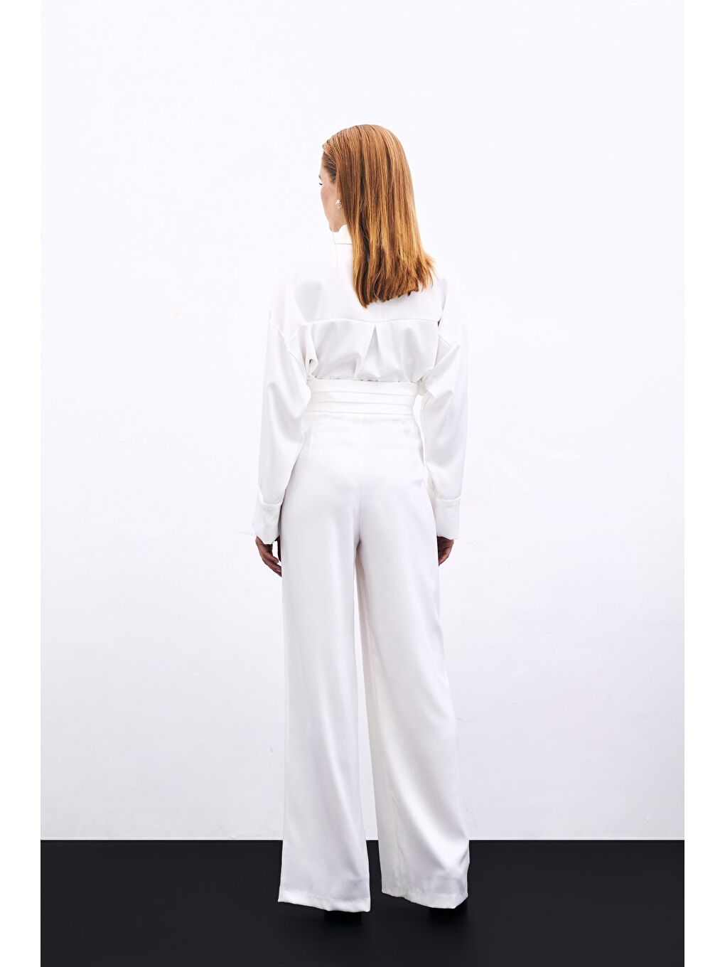 Cepli Salaş Saten Pantolon - Ekru-6