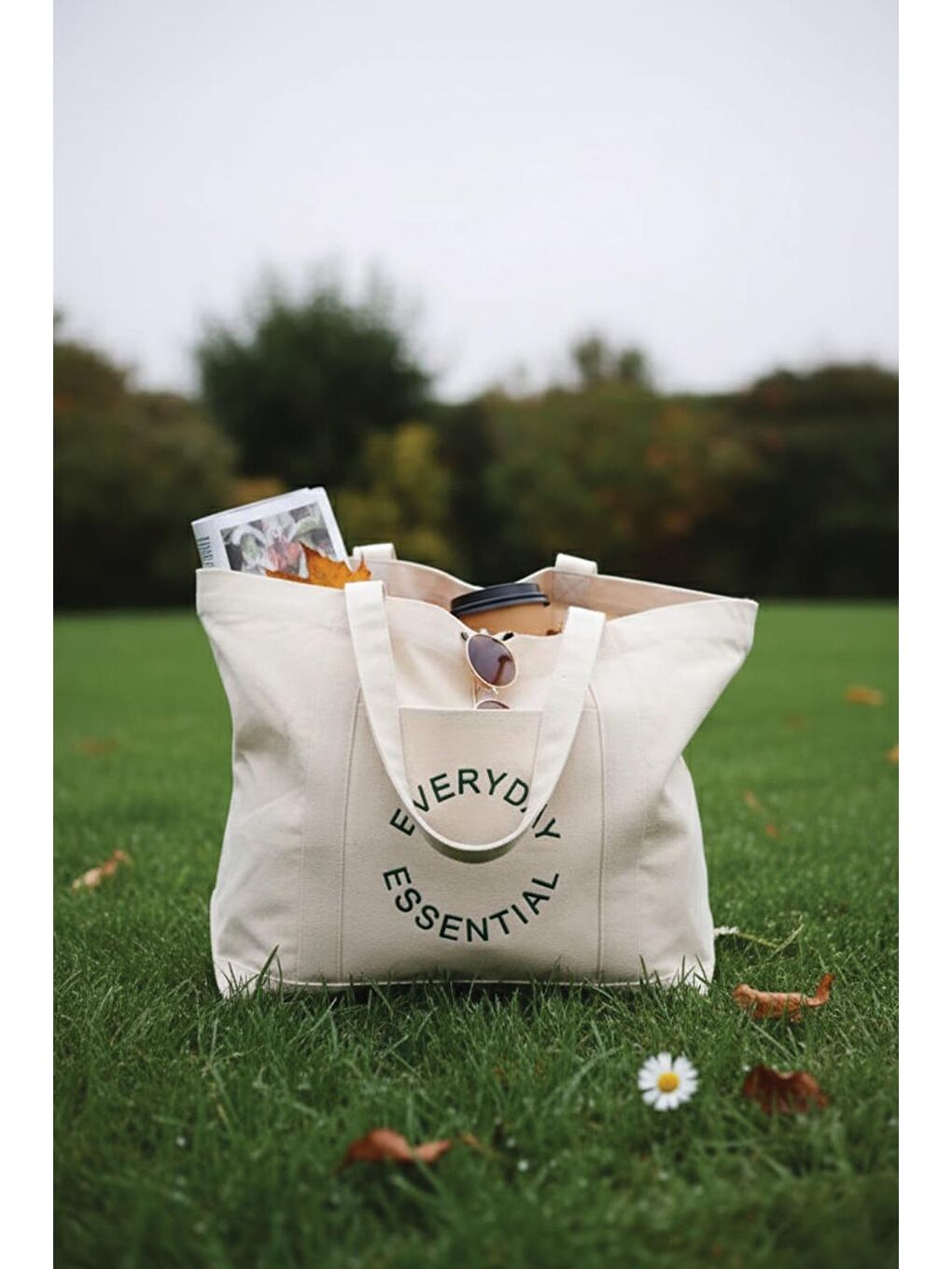 Bej Everyday Essential Nakışlı Kanvas Çanta-1