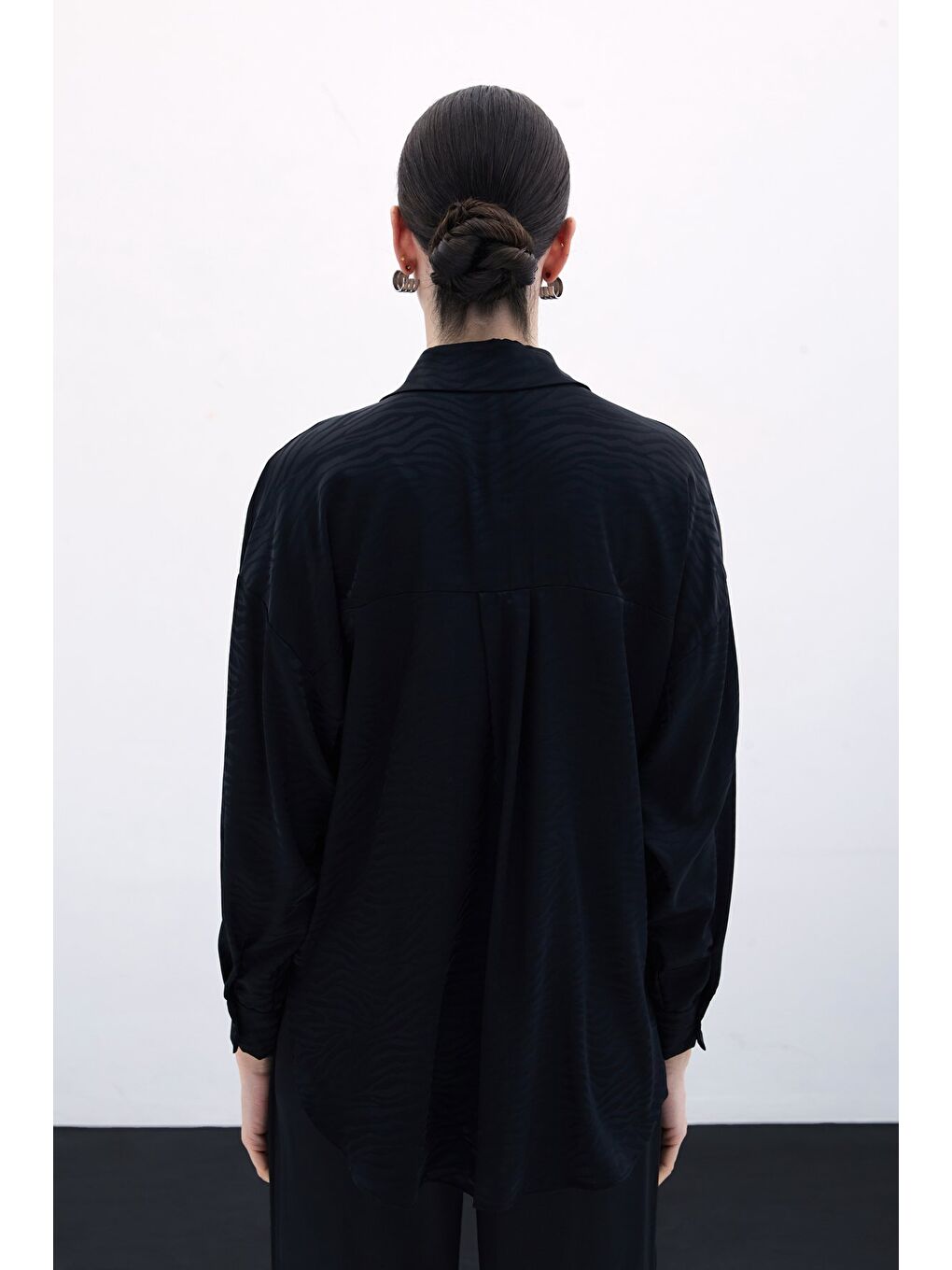 Zebra Desenli Salaş Gömlek - Siyah-5