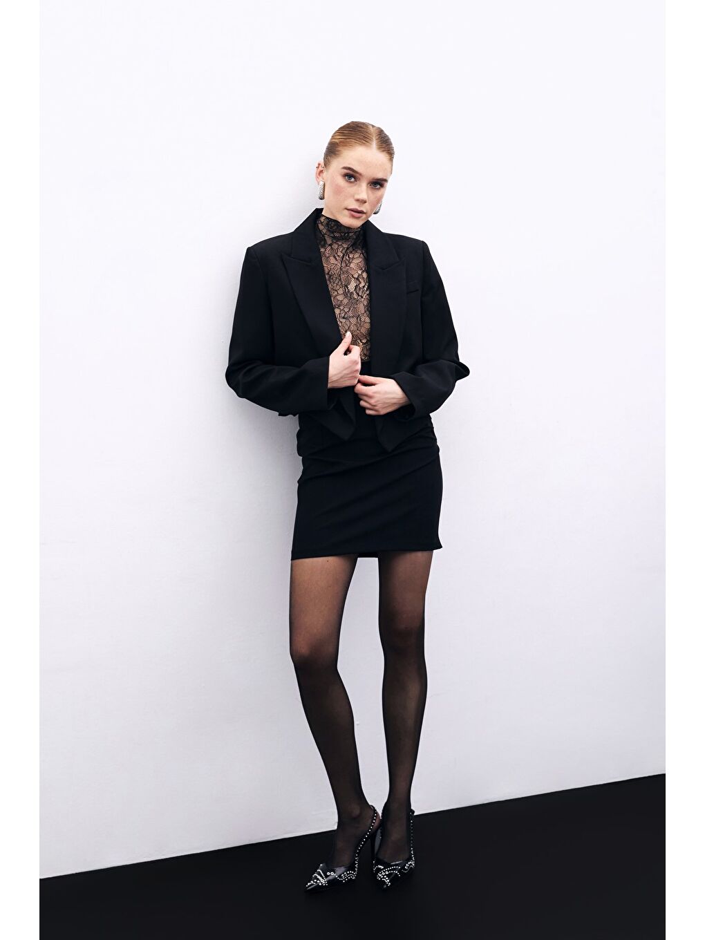 Şal Yaka Kısa Ceket - Siyah-4