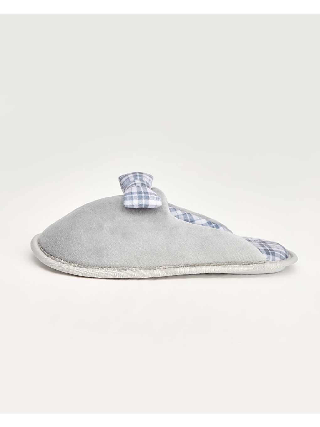 Gri PLAID - Kurdeleli Kadın Ev Terliği-1