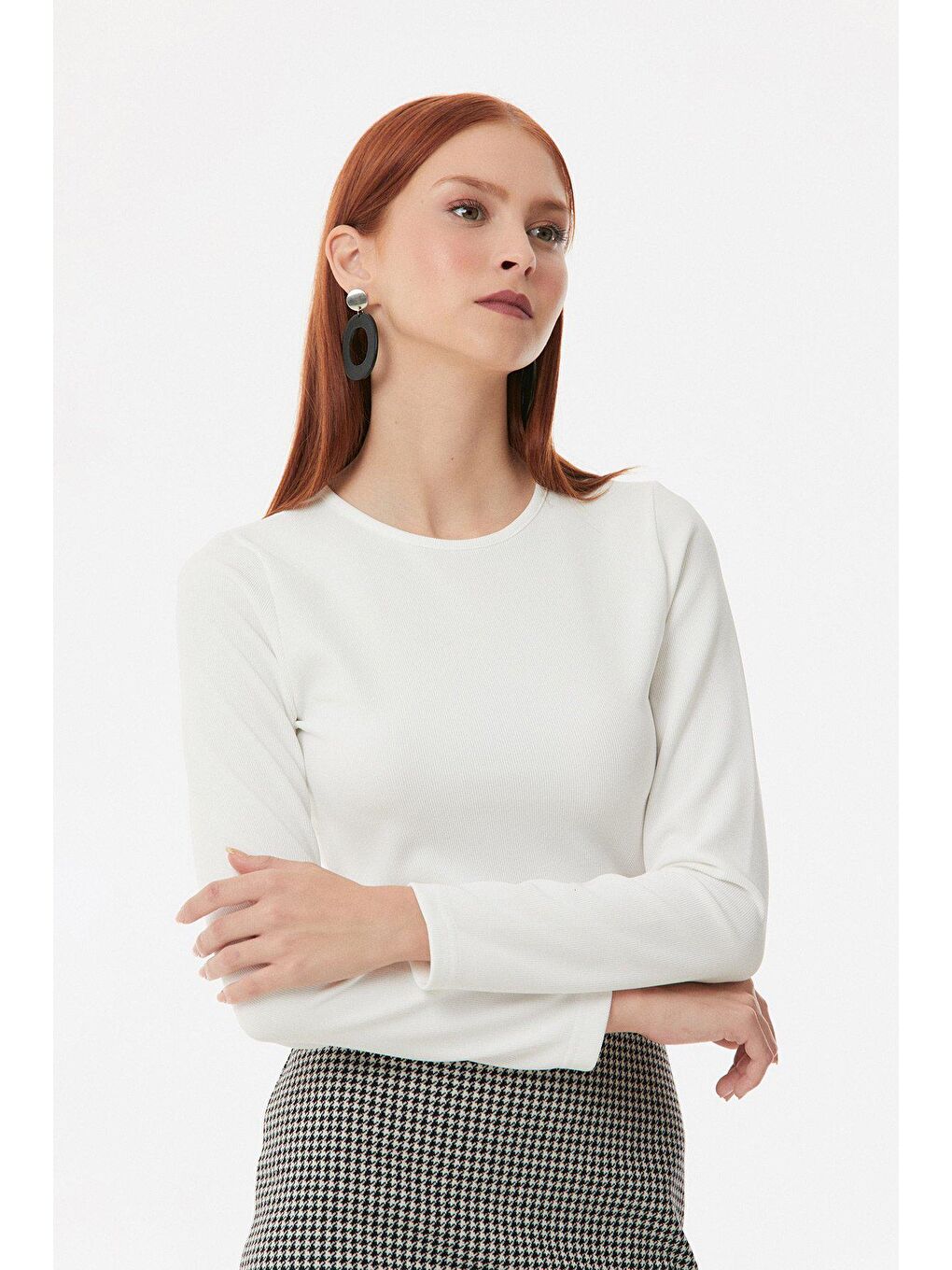 Ekru Fitilli Halka Detaylı Bluz-4