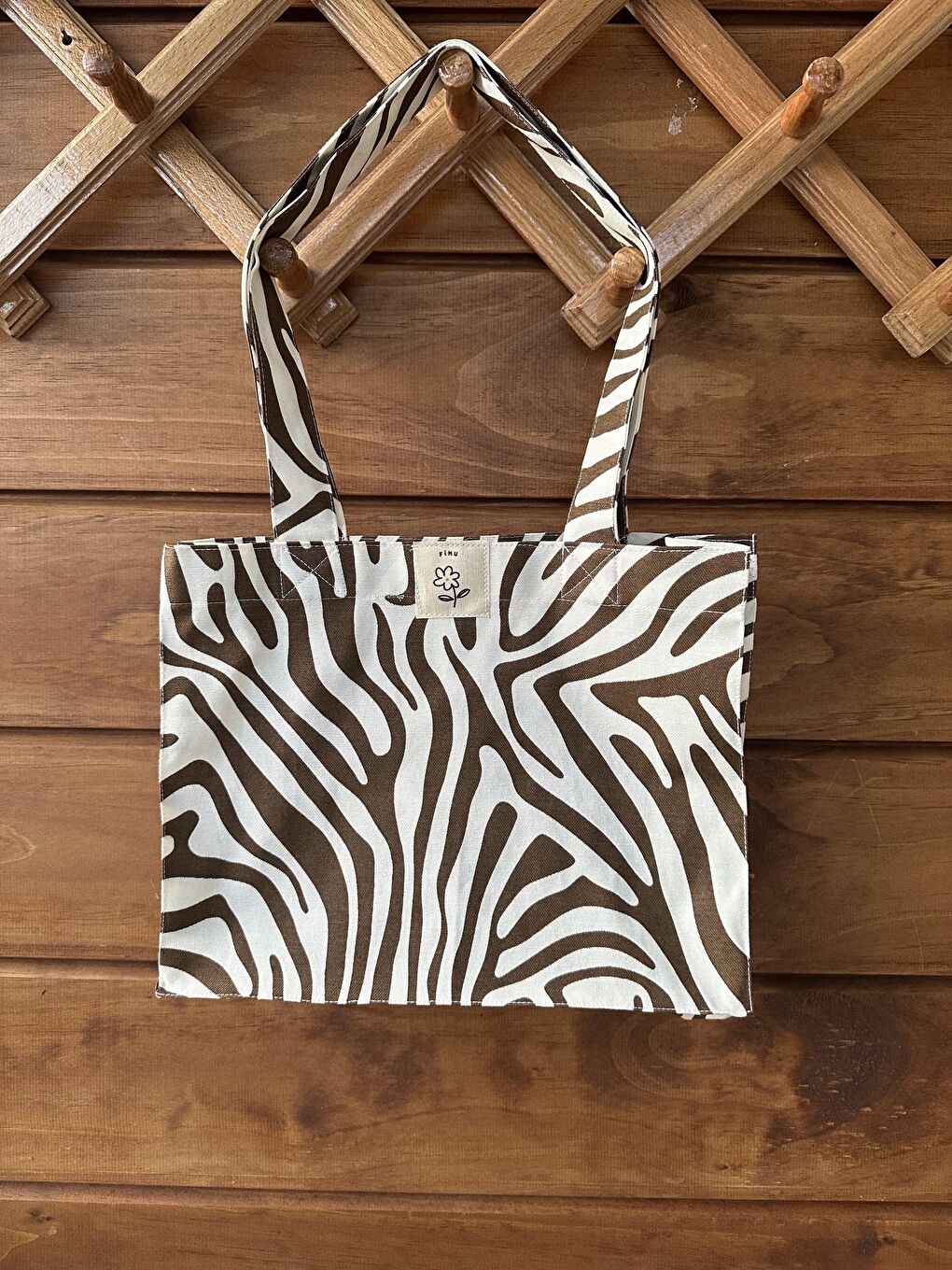 Karışık mini kahve zebra körüklü bez çanta
