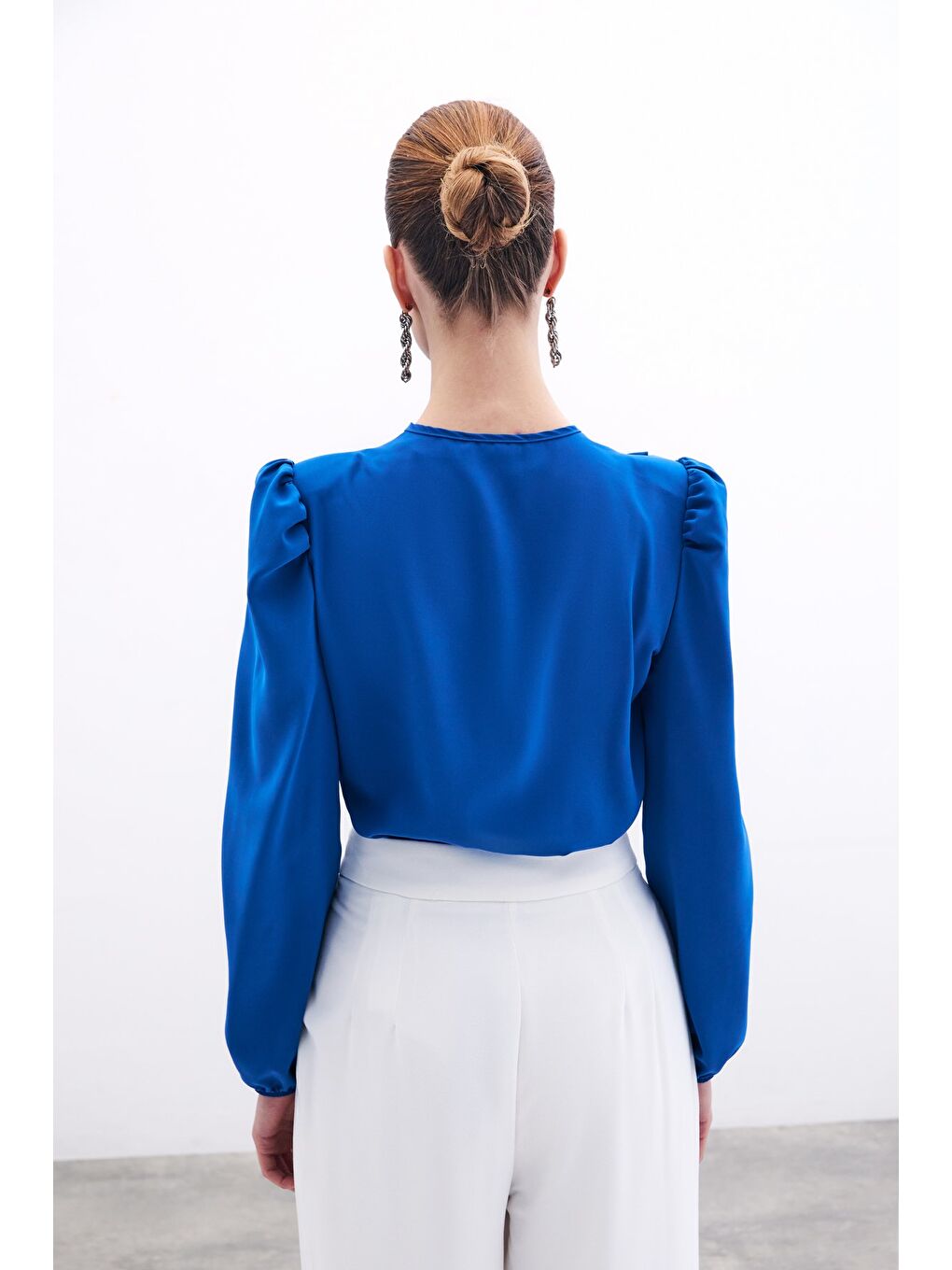 Kruvaze Vatkalı Bodysuit - Sax Mavi-6