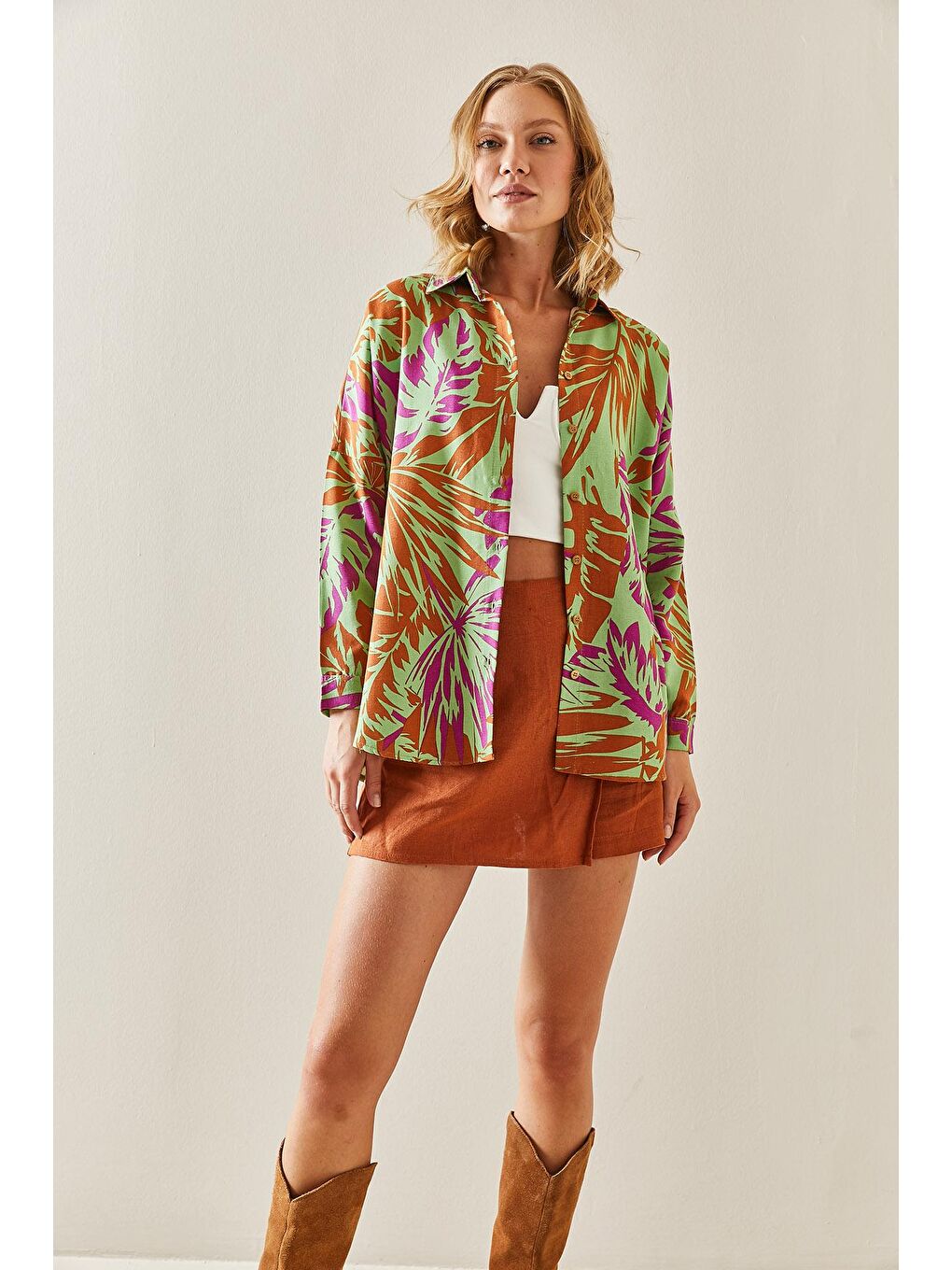 Yeşil Polo Yaka Desenli Gömlek 3YXK2-47496-08-1