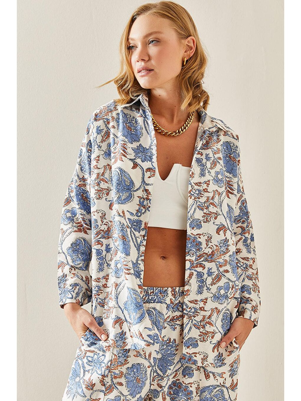 Mavi Polo Yaka Desenli Gömlek 3YXK2-47498-12