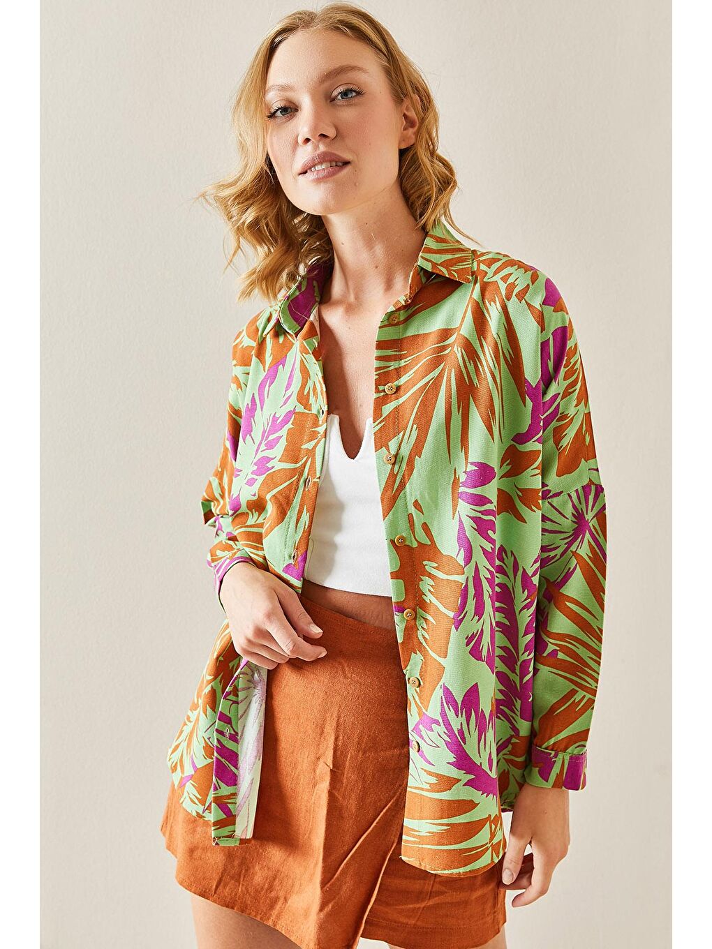 Yeşil Polo Yaka Desenli Gömlek 3YXK2-47496-08-2