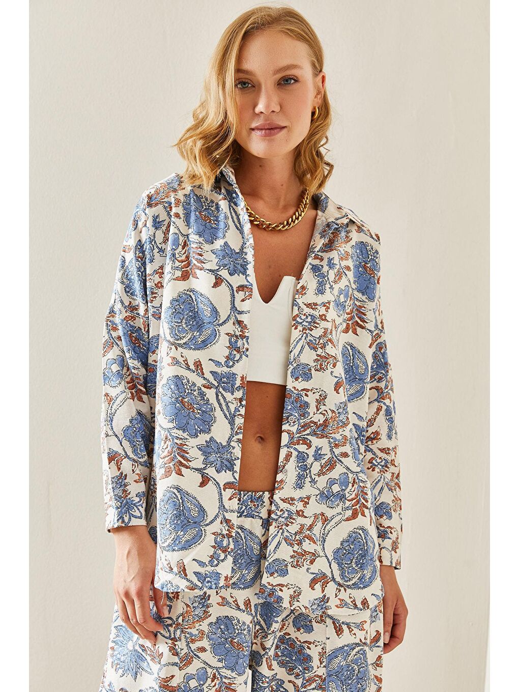 Mavi Polo Yaka Desenli Gömlek 3YXK2-47498-12-1