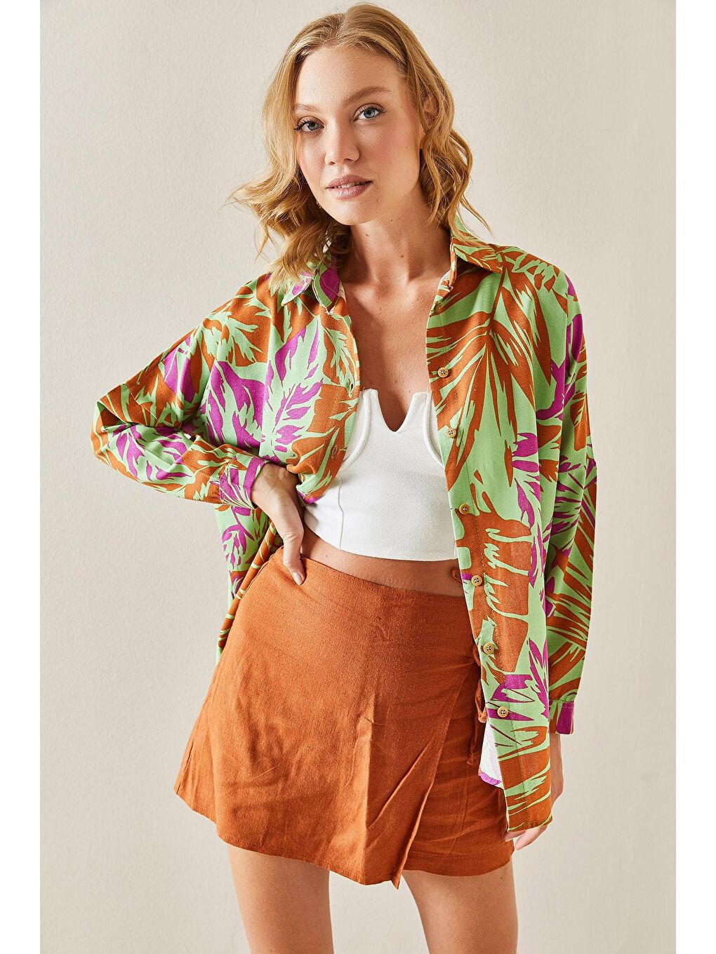 Yeşil Polo Yaka Desenli Gömlek 3YXK2-47496-08-3