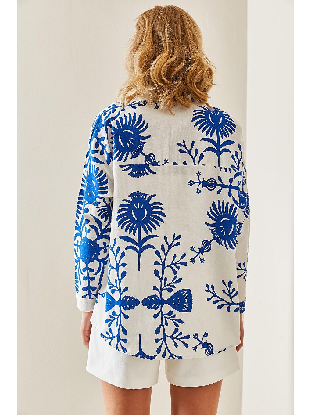 Saks Mavi Polo Yaka Desenli Gömlek 3YXK2-47499-15-4