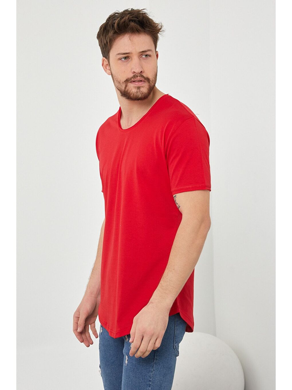Tarz Cool Kirmizi Erkek Kırmızı Pis Yaka Salaş Tişört tcps001r57s - 3