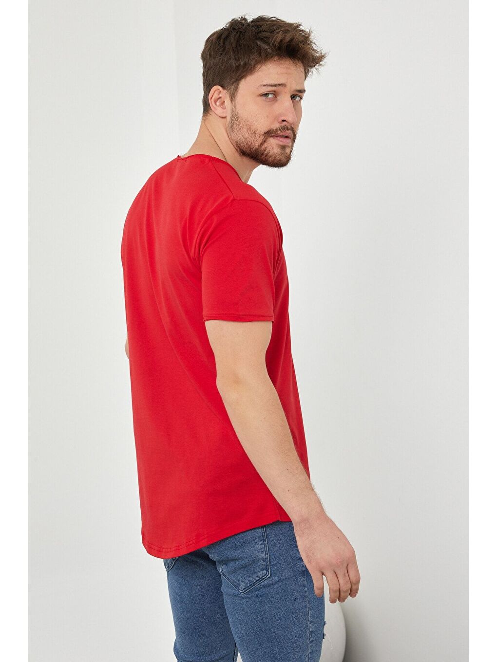Tarz Cool Kirmizi Erkek Kırmızı Pis Yaka Salaş Tişört tcps001r57s - 5