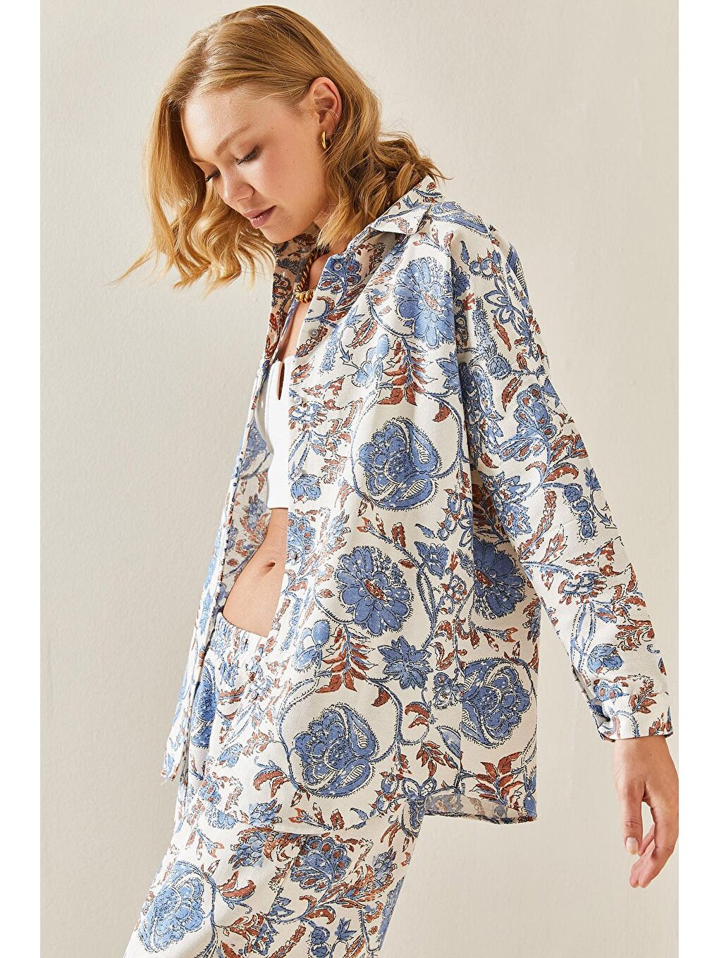 Mavi Polo Yaka Desenli Gömlek 3YXK2-47498-12-2