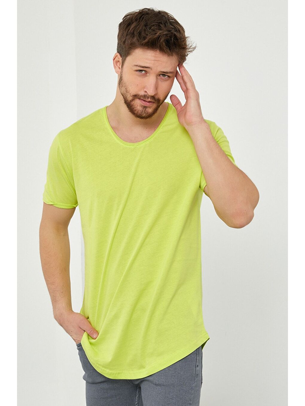 Tarz Cool Erkek Fıstık Yeşili Salaş Tişört tcps001r55s - 2