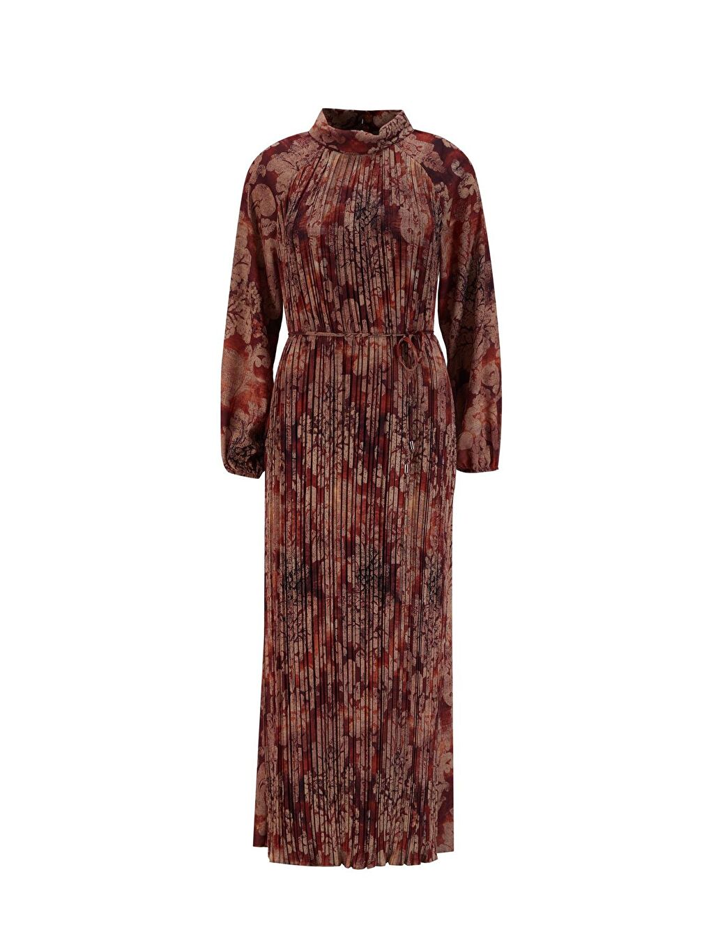 Piliseli Emprime Elbise 25Y9030 Koyu Kırmızı-5