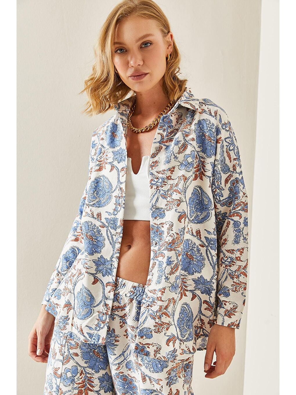 Mavi Polo Yaka Desenli Gömlek 3YXK2-47498-12-3