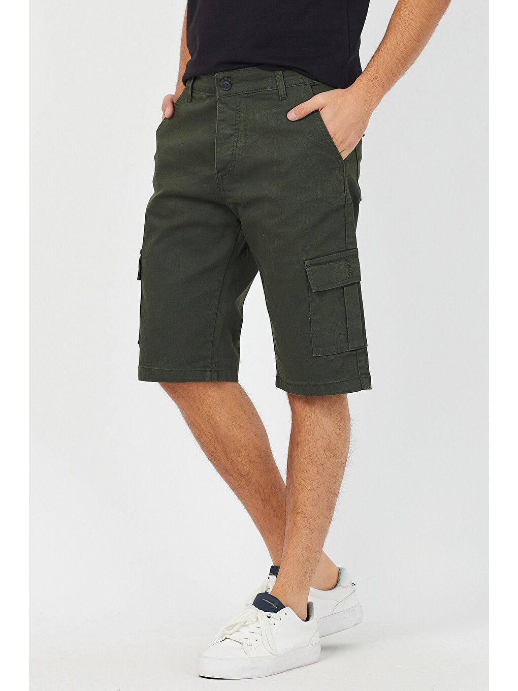 Haki Erkek Kamuflaj Kargo Cep Elastanlı jean Şort