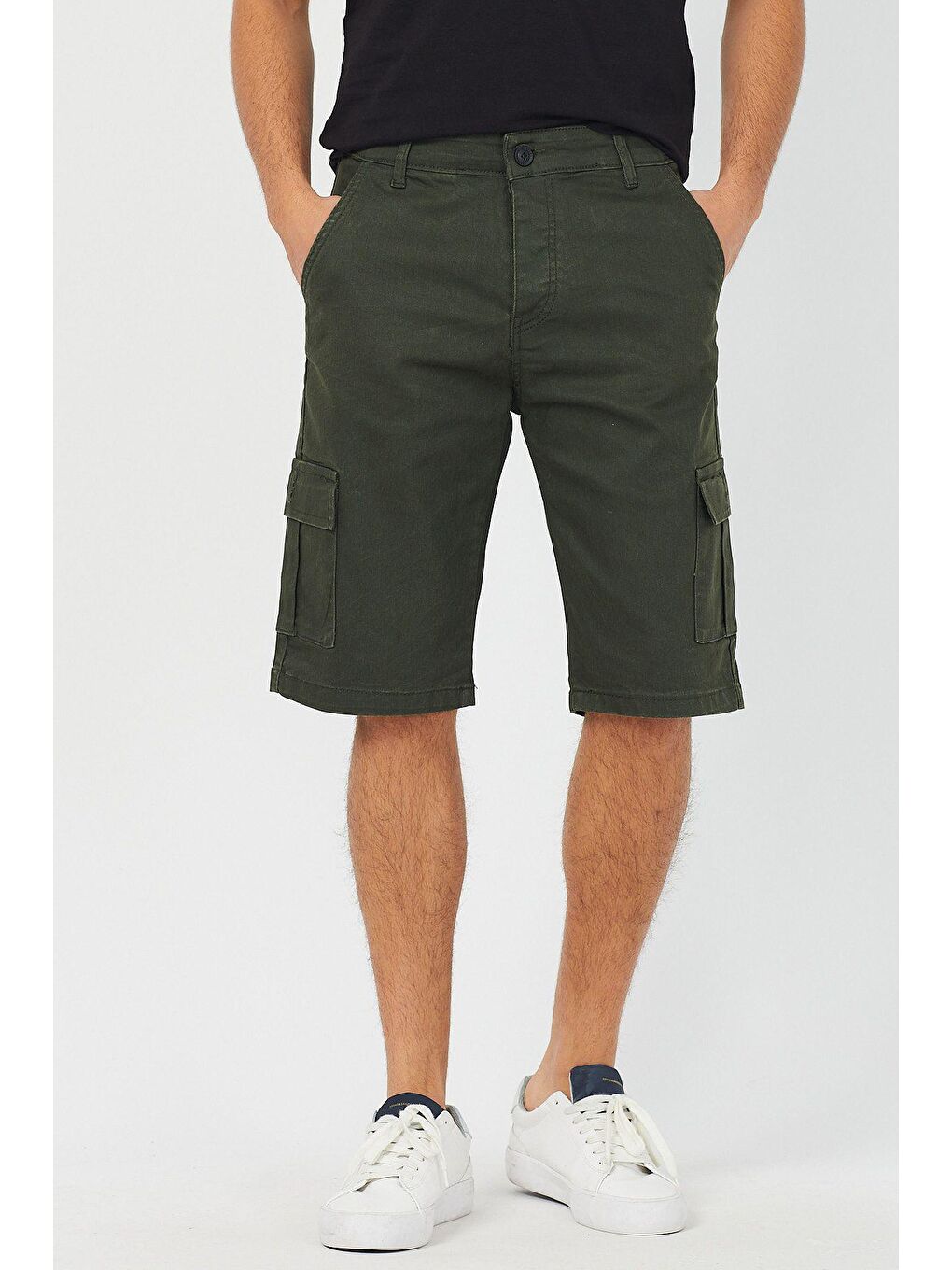 Haki Erkek Kamuflaj Kargo Cep Elastanlı jean Şort-1