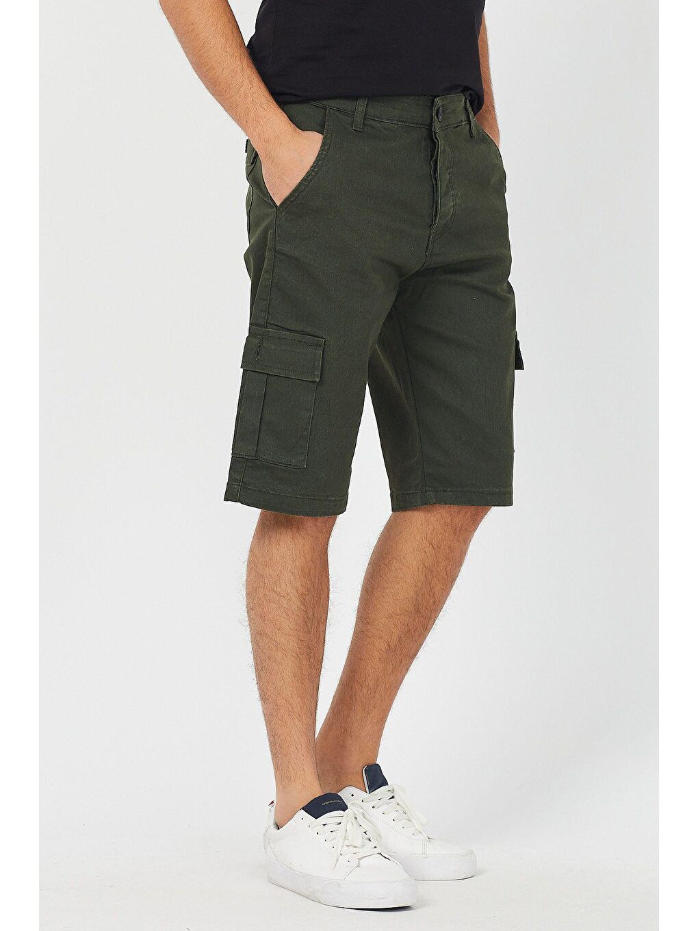 Haki Erkek Kamuflaj Kargo Cep Elastanlı jean Şort-2