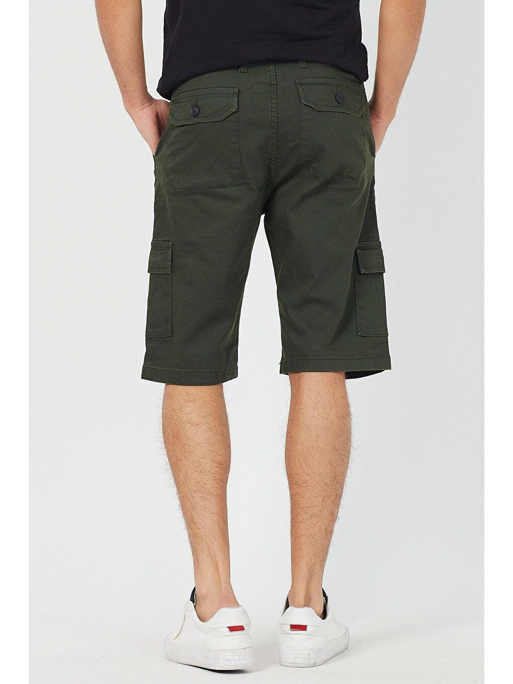 Haki Erkek Kamuflaj Kargo Cep Elastanlı jean Şort-4