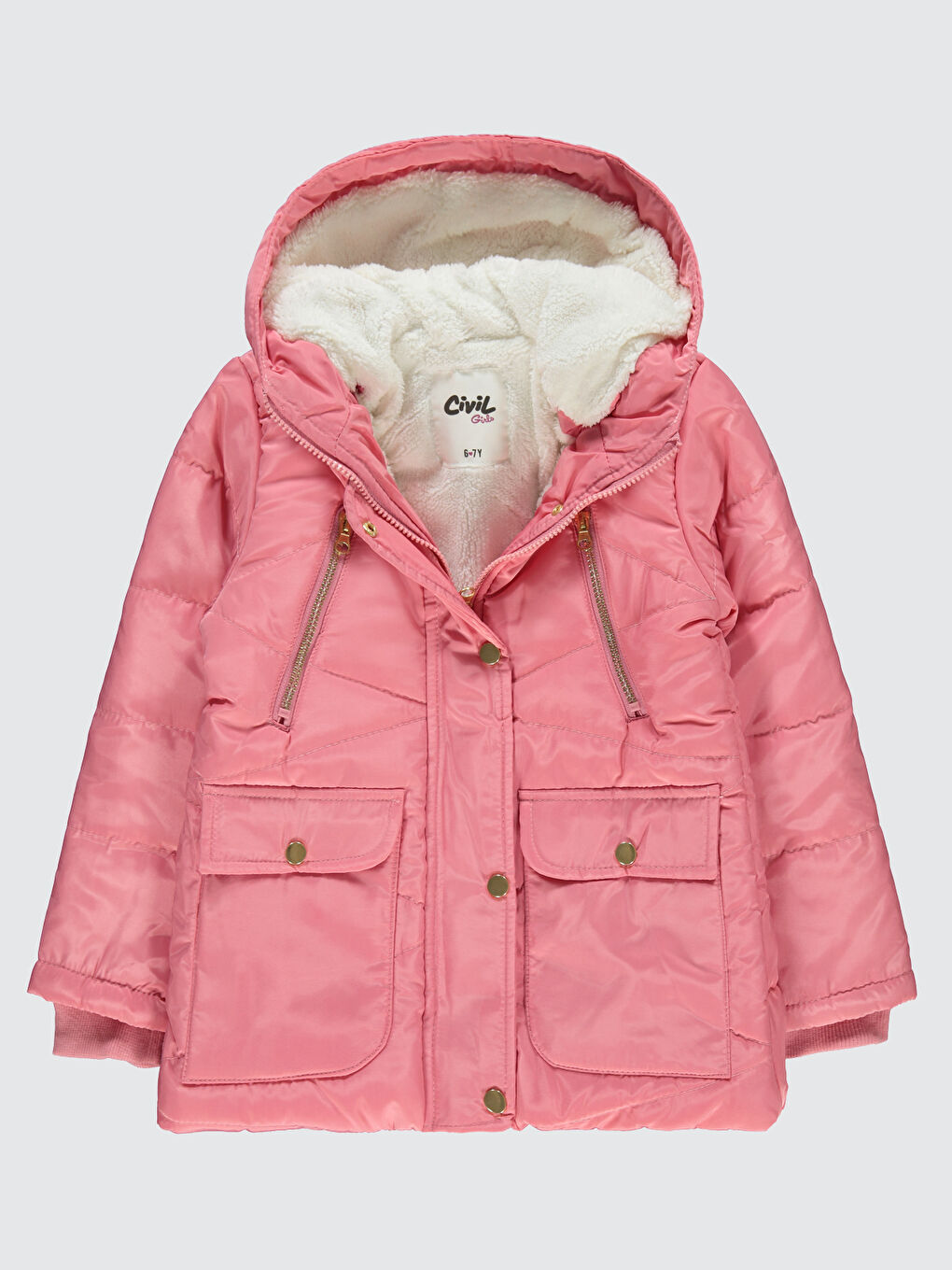 Kız Çocuk Kapüşonlu Mont 6 9 Yaş Pembe-1