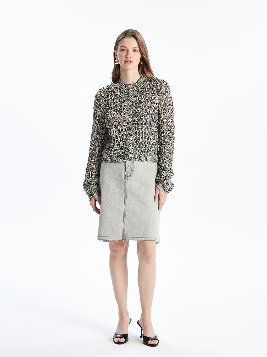 Siyah Udie - Örgü ve Delik Detaylı Uzun Kol Triko Hırka - Çok Renkli-1