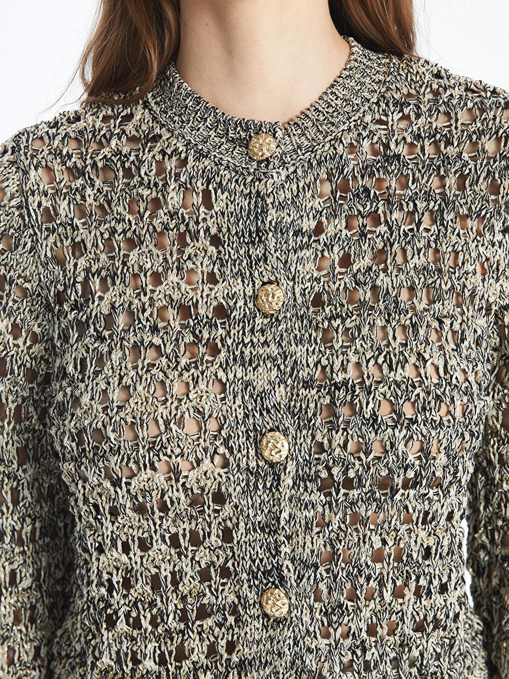 Siyah Udie - Örgü ve Delik Detaylı Uzun Kol Triko Hırka - Çok Renkli-3