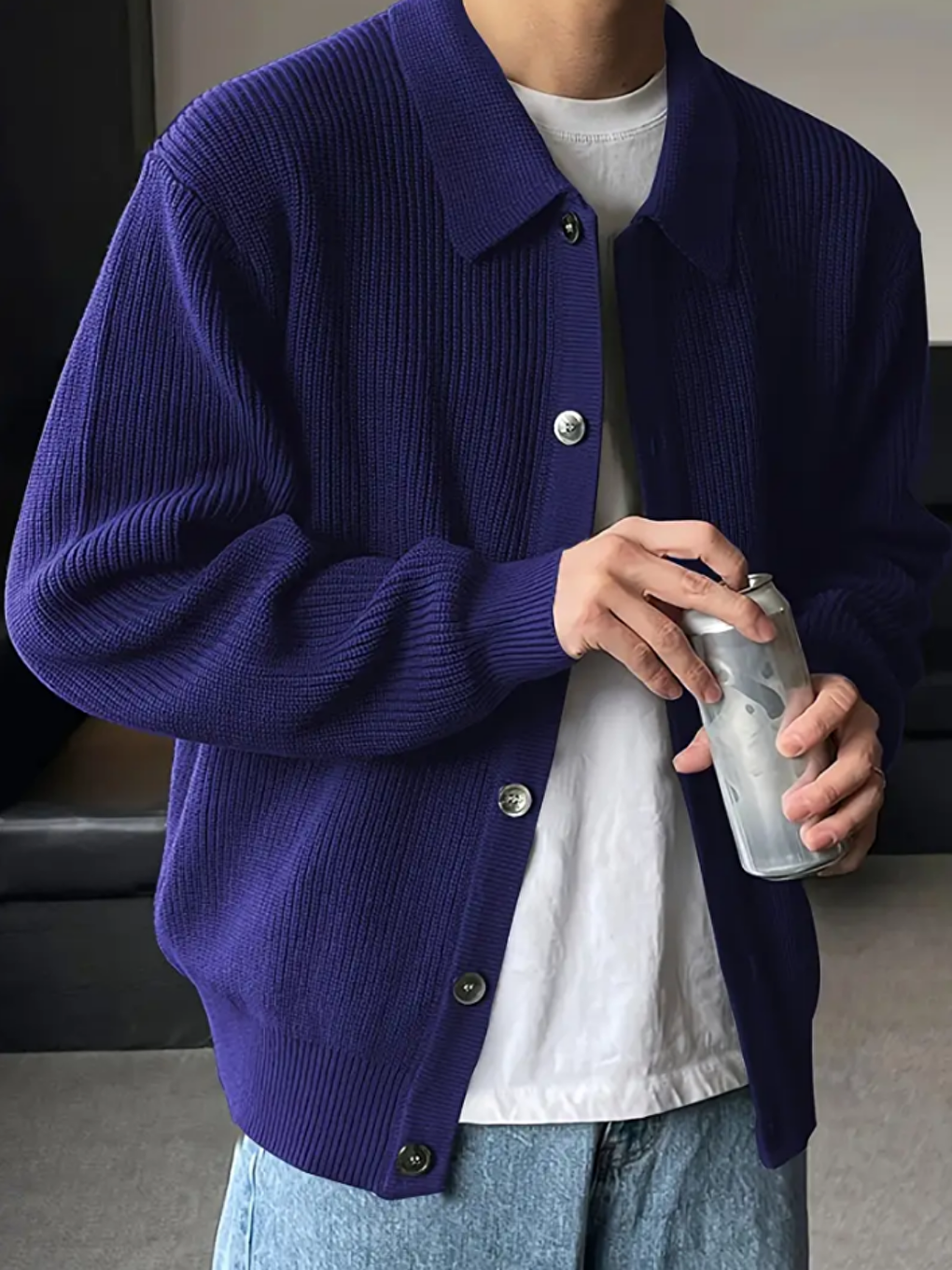 Lacivert Düğme Detaylı Regular Fit Hırka-1