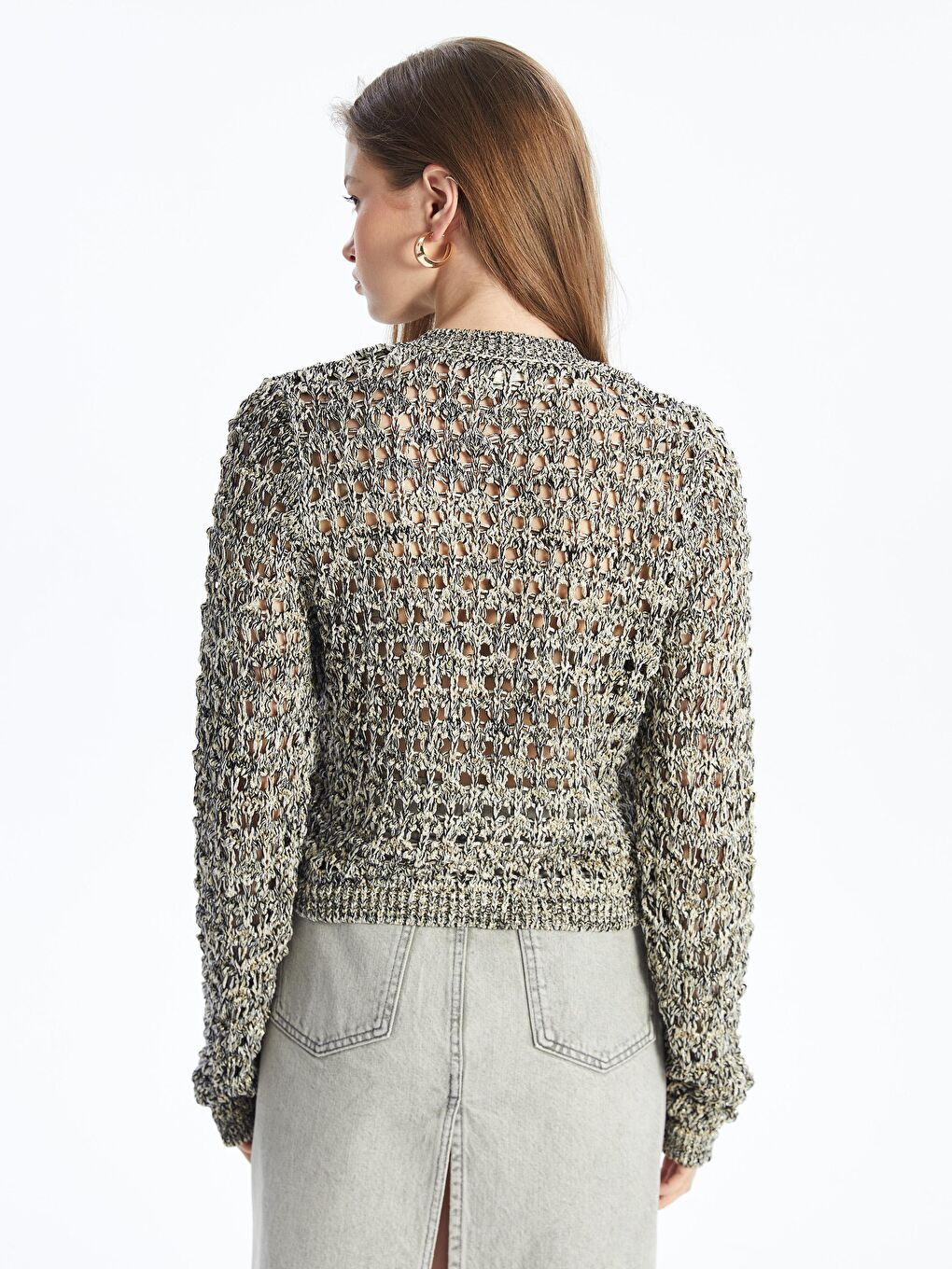 Siyah Udie - Örgü ve Delik Detaylı Uzun Kol Triko Hırka - Çok Renkli-4