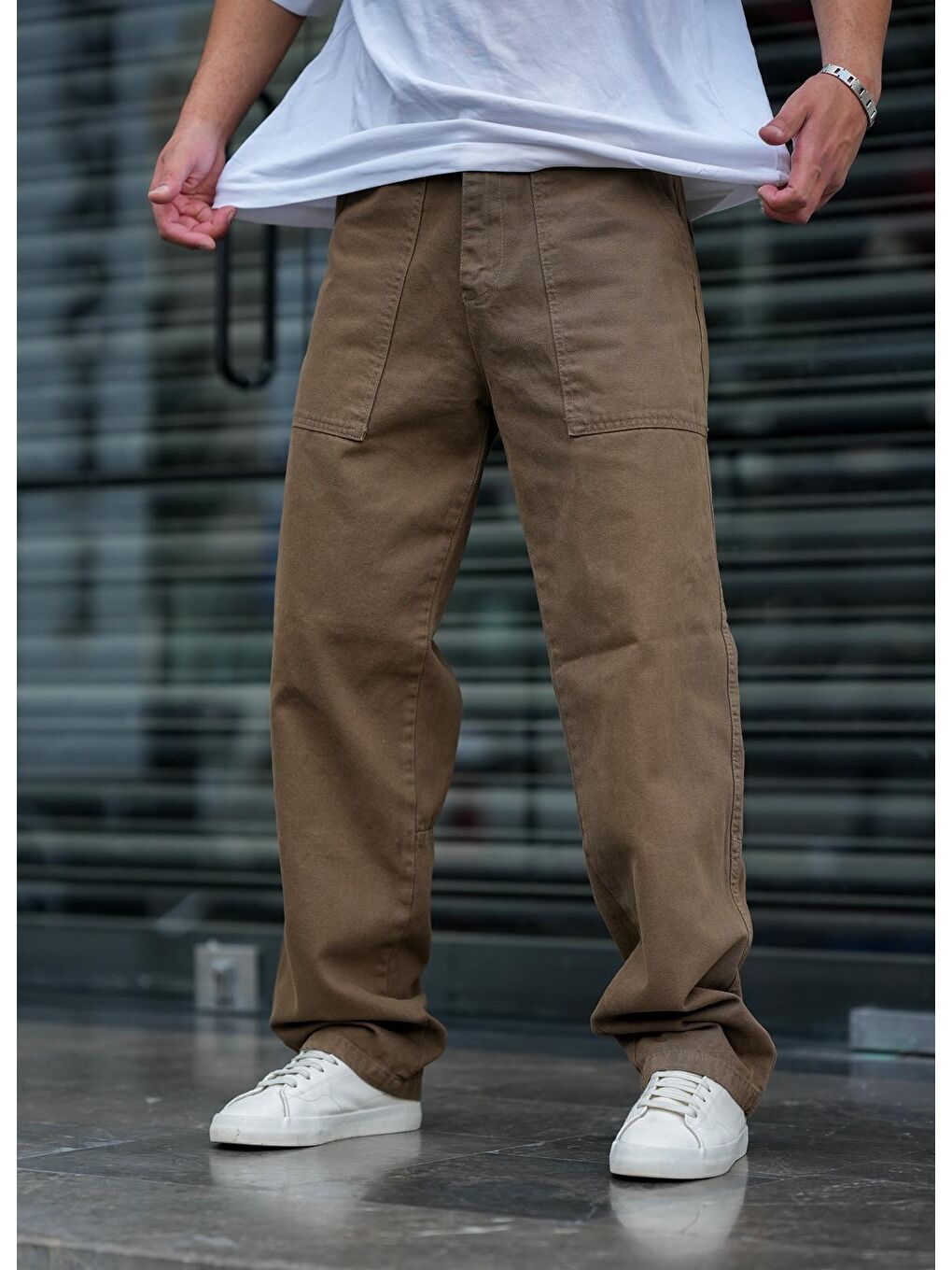 Tarz Cool Kahverengi Baggy Bol Kesim Erkek Pantolon