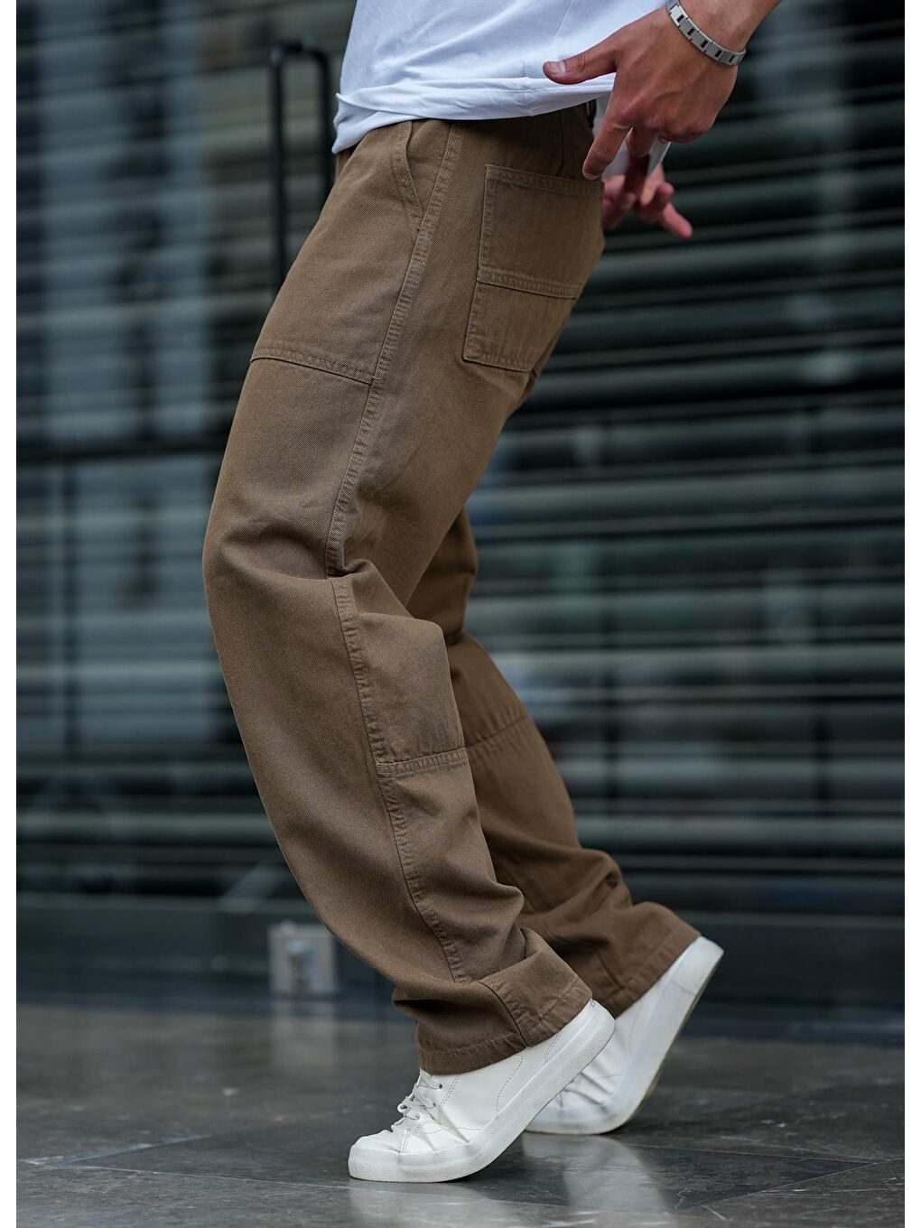 Tarz Cool Kahverengi Baggy Bol Kesim Erkek Pantolon - 1