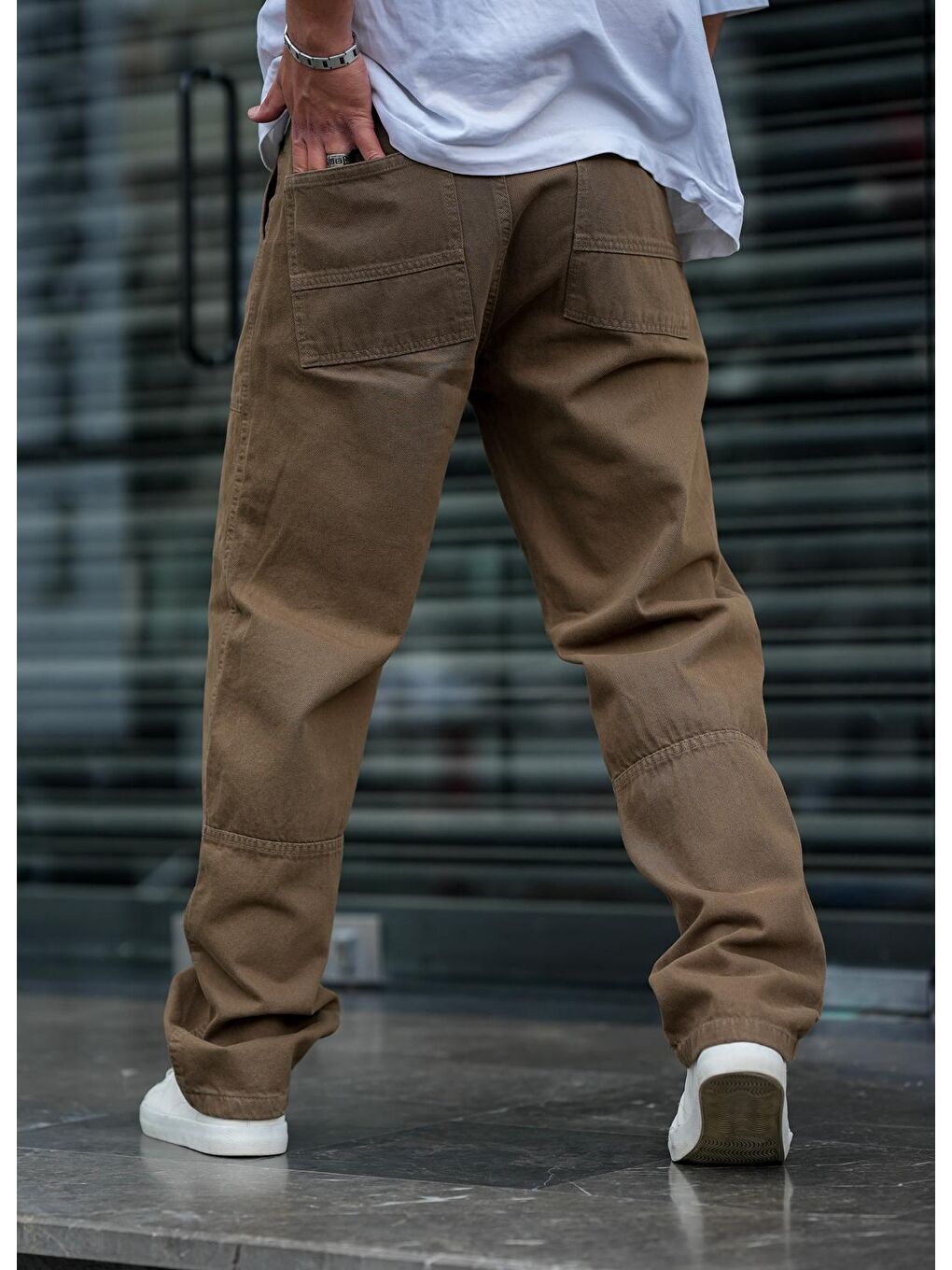 Tarz Cool Kahverengi Baggy Bol Kesim Erkek Pantolon - 2
