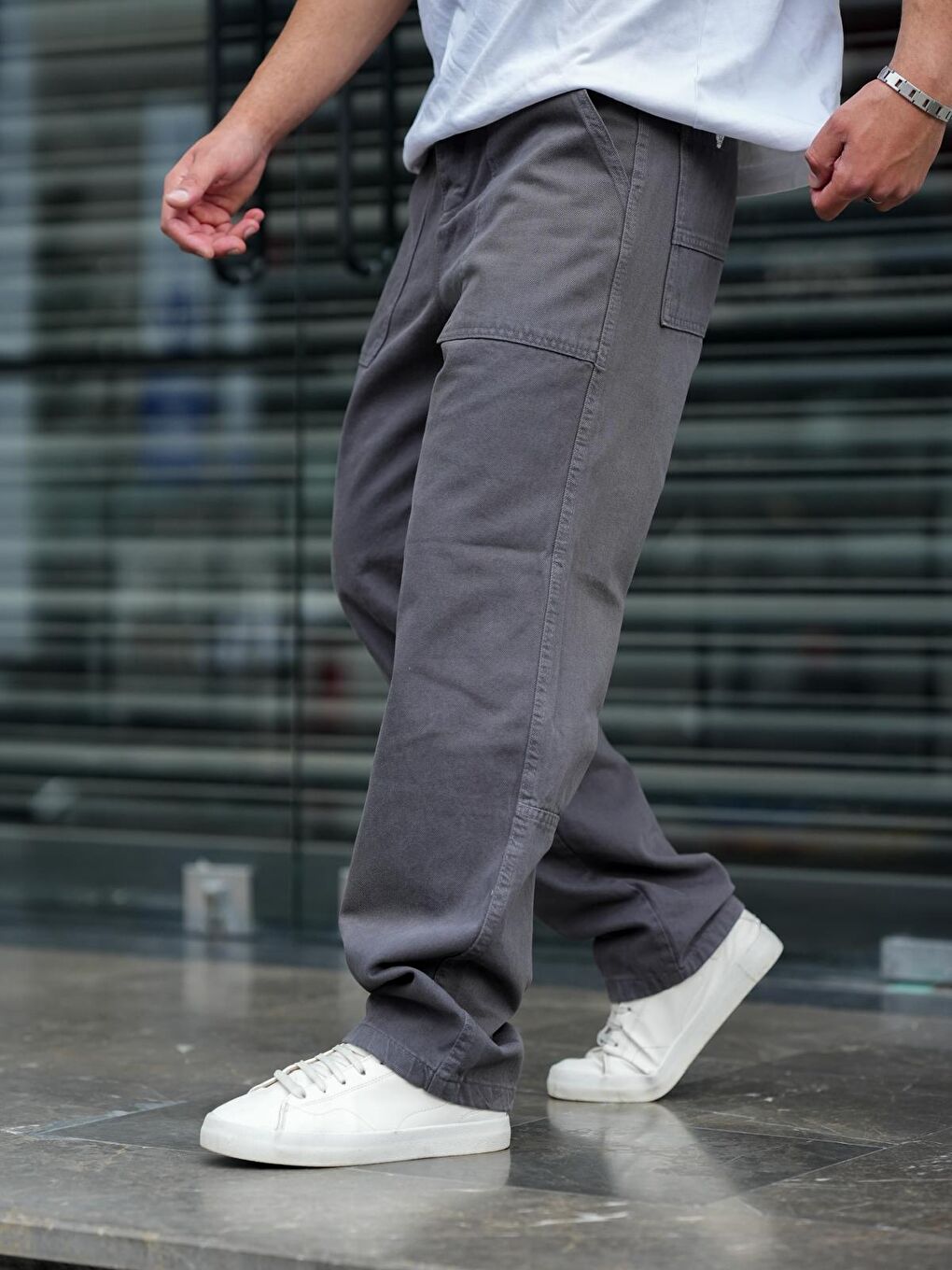 Gri Baggy Bol Kesim Erkek Pantolon-1