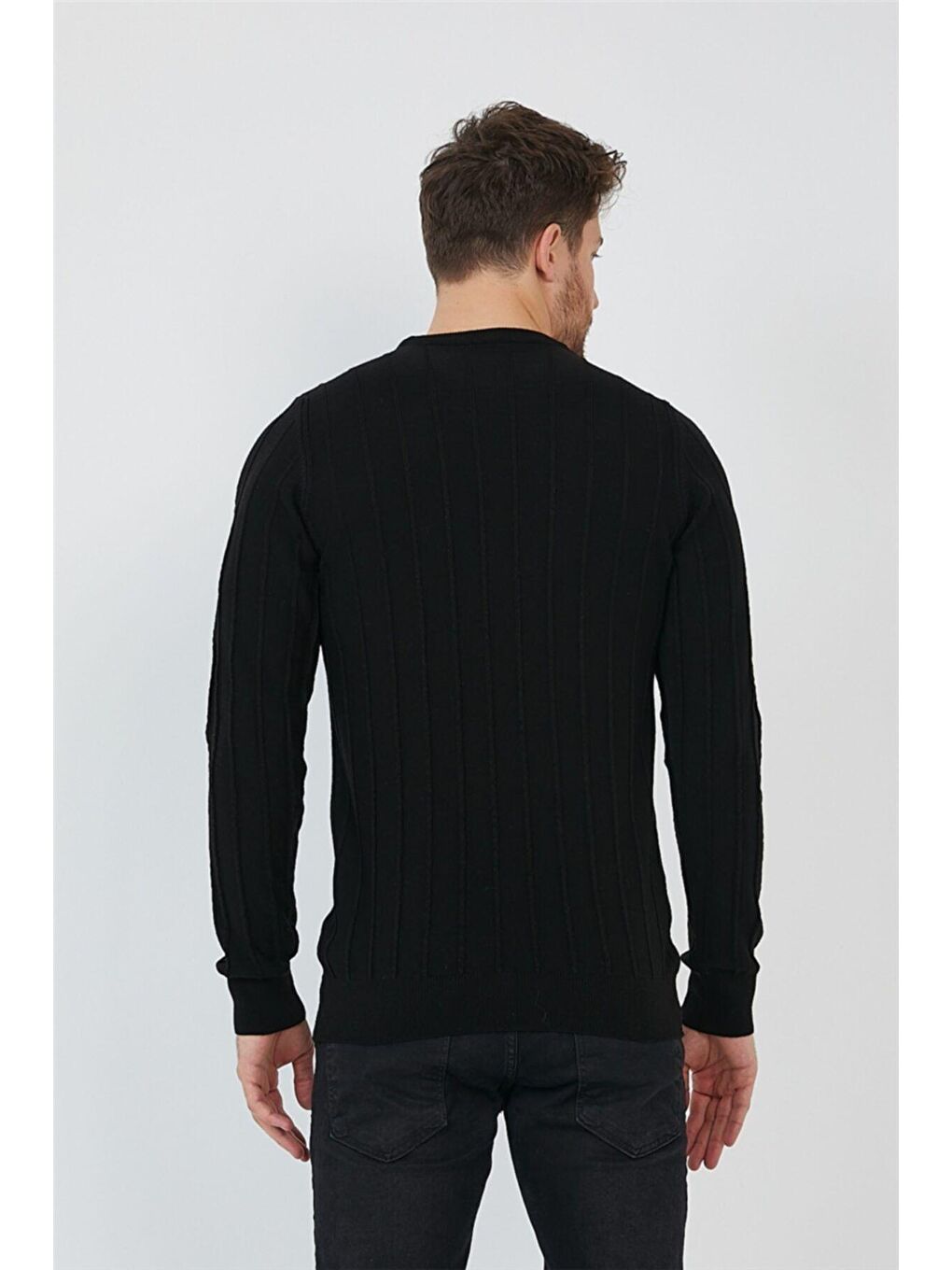 Siyah Erkek Yuvarlak Yaka Örme Triko-3