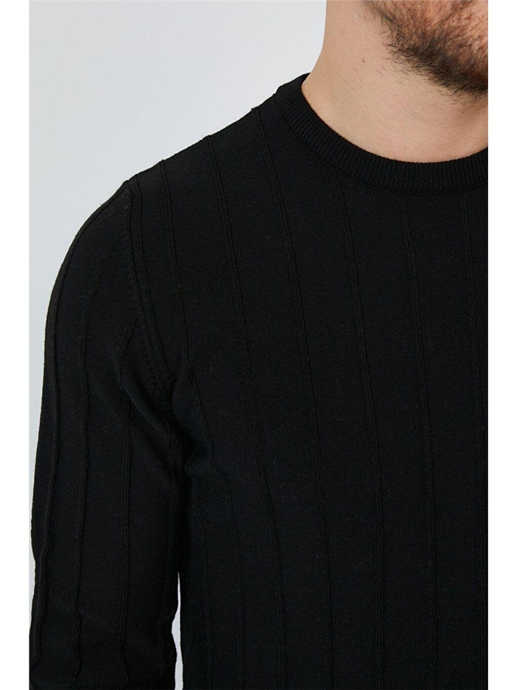 Siyah Erkek Yuvarlak Yaka Örme Triko-4