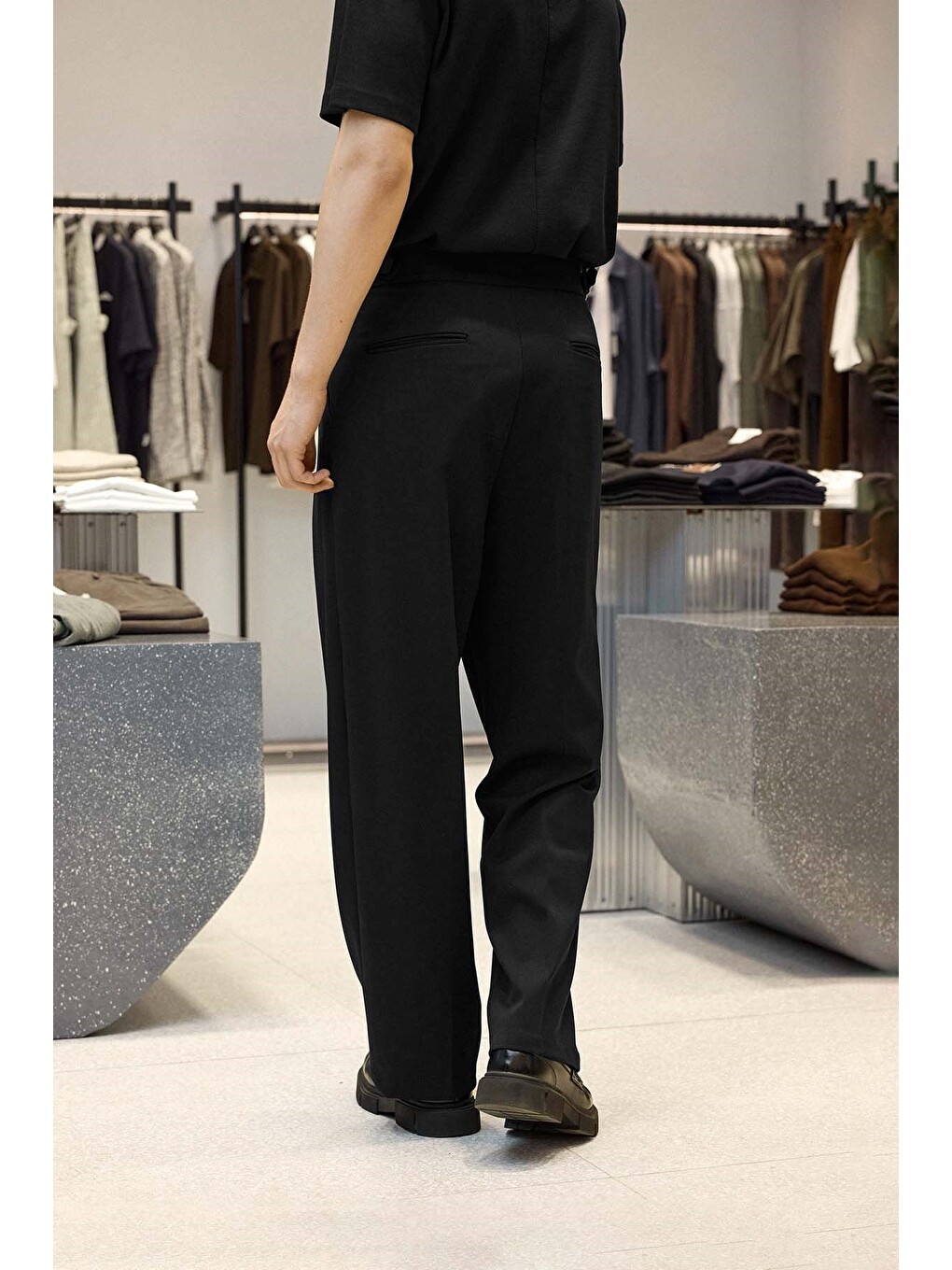 Erkek Süper Baggy Pileli Geniş Paça Gabardin Pantolon Siyah-6