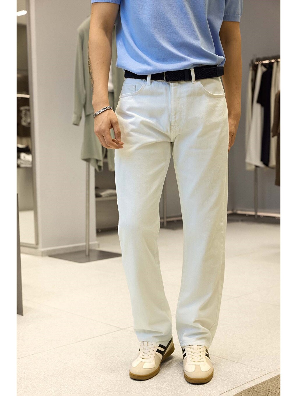 Erkek Boyfriend %100 Pamuk Jean Pantolon Beyaz-2