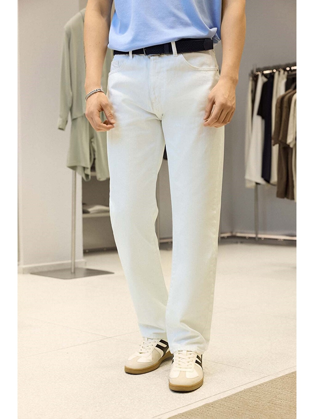 Erkek Boyfriend %100 Pamuk Jean Pantolon Beyaz-3