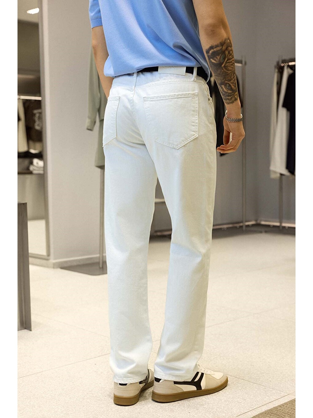 Erkek Boyfriend %100 Pamuk Jean Pantolon Beyaz-6