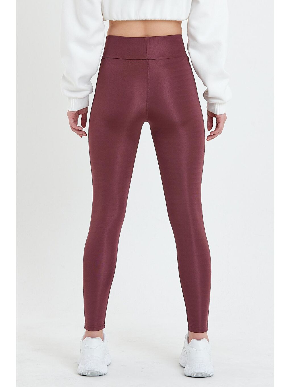 Mürdüm Yüksek Bel Kadın Tayt-4